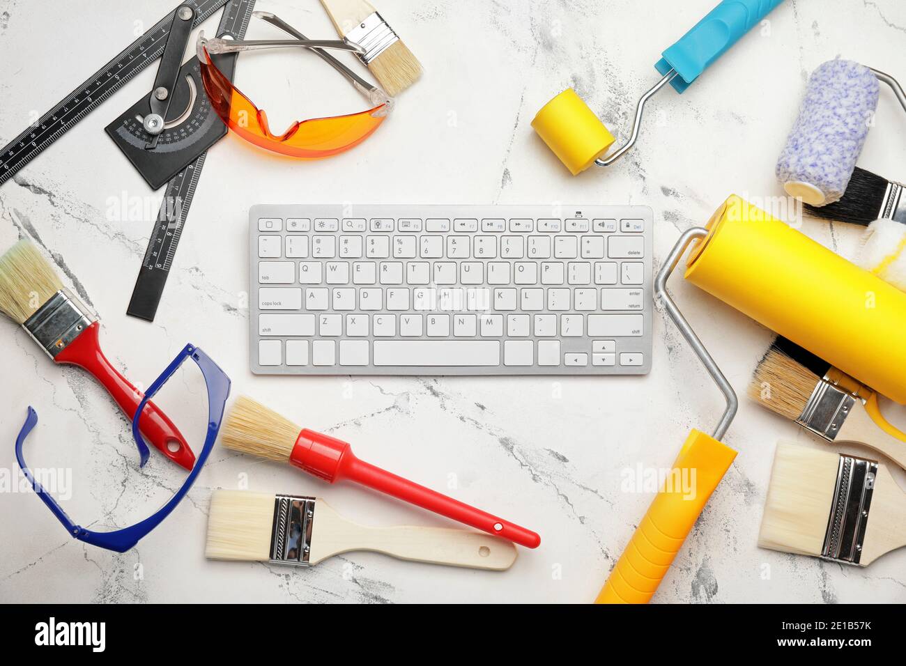 Paint Tools Chart Computer Painting tools and computer keyboard on light background Stock Photo ...