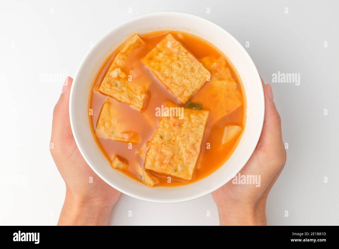 Fish cake soup on a white background Stock Photo