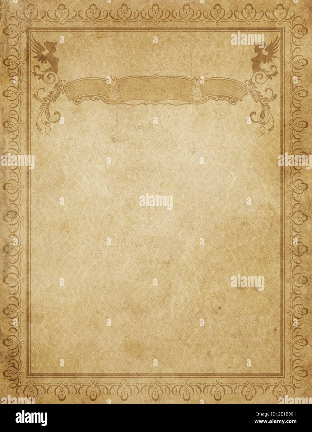 Grunge old paper background with vintage banner and border Stock Photo ...