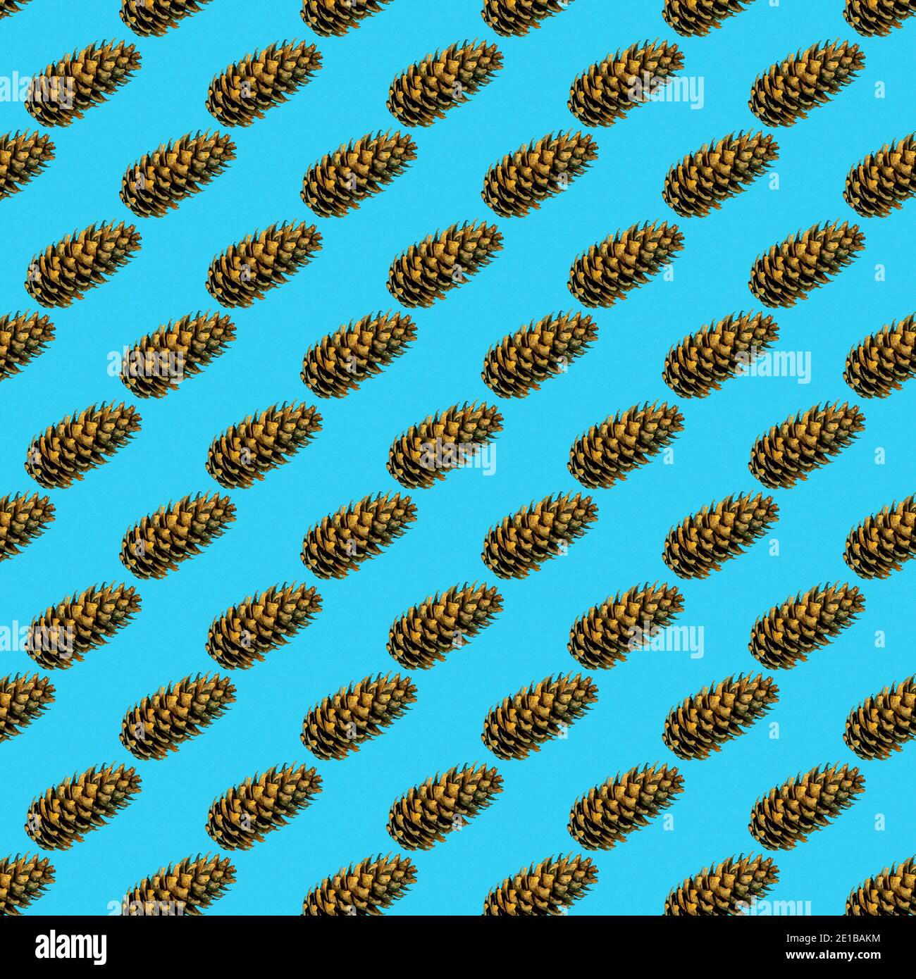 Seamless Christmas pattern of fir cones on a blue background. Printing on paper, fabric, Wallpaper. Square pattern Stock Photo