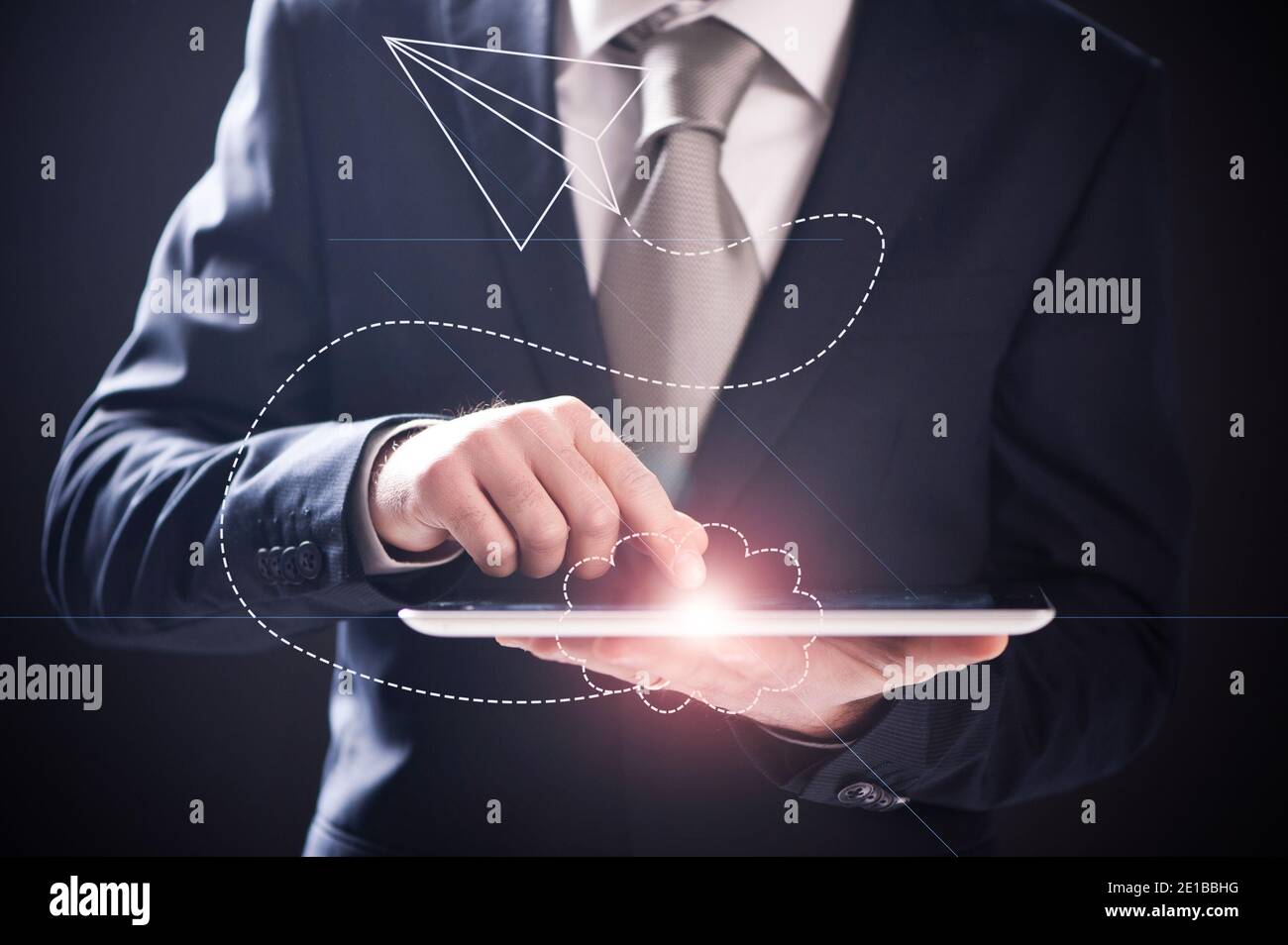 Business Man Using Touch Screen Tablet close up. Business Travel ...