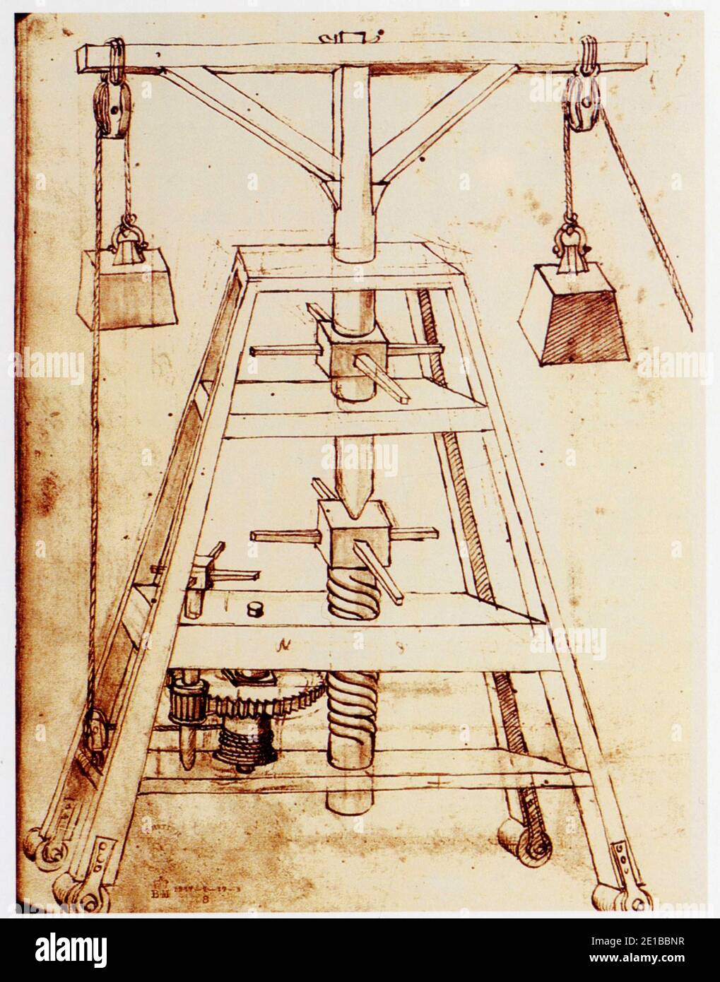 Francesco di Giorgio. 1439-1501. Grue mobile sur rouleaux, avec treuil Stock Photo