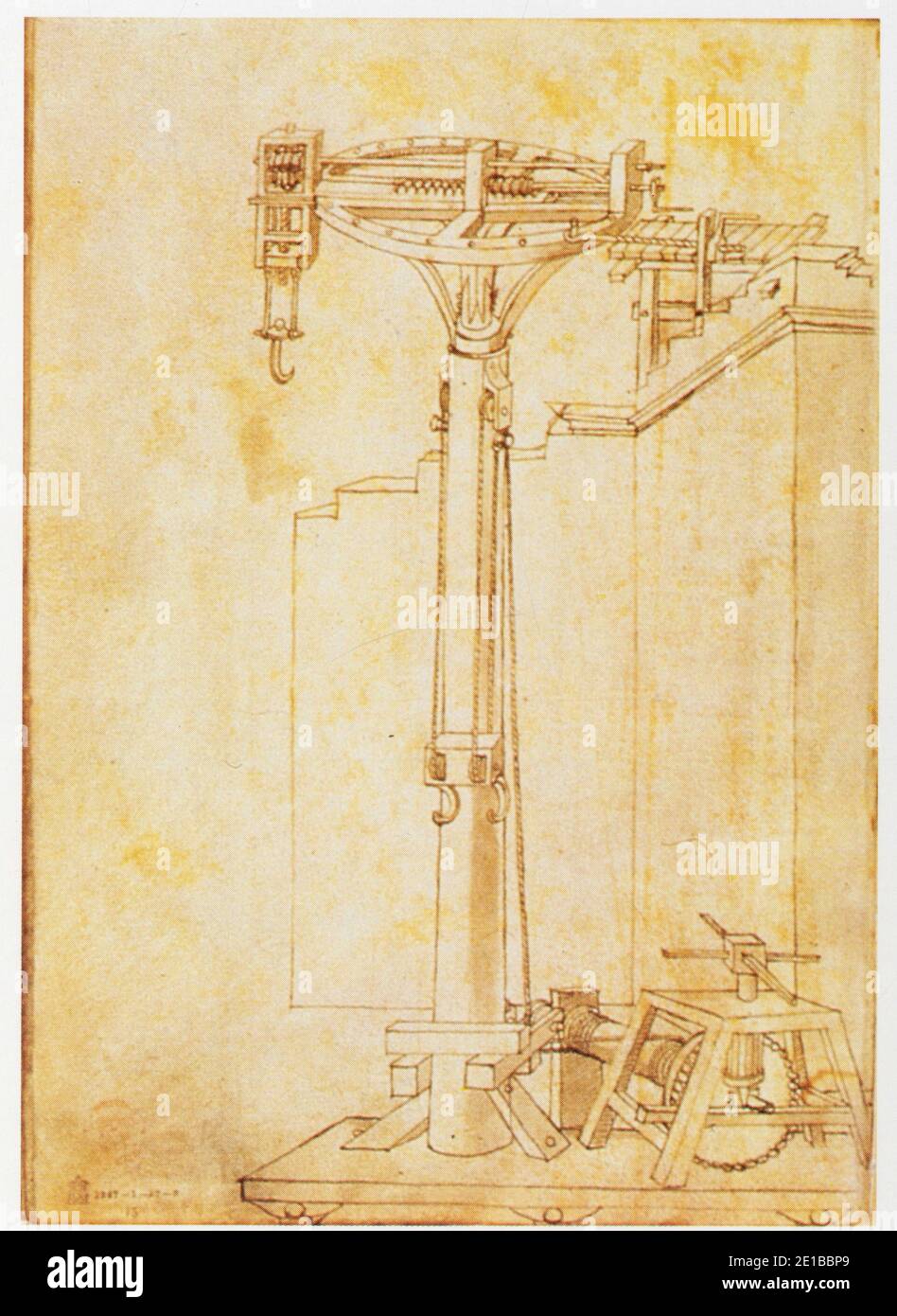 Francesco di Giorgio. 1439-1501. Treuil et grue de reprise sur chariot Stock Photo