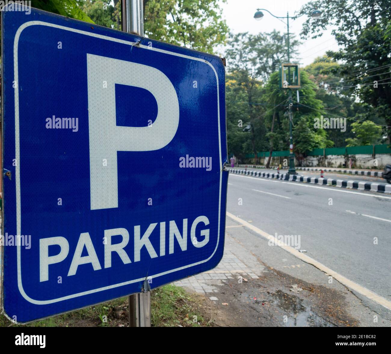 A big blue parking sign board in INDIA. Stock Photo