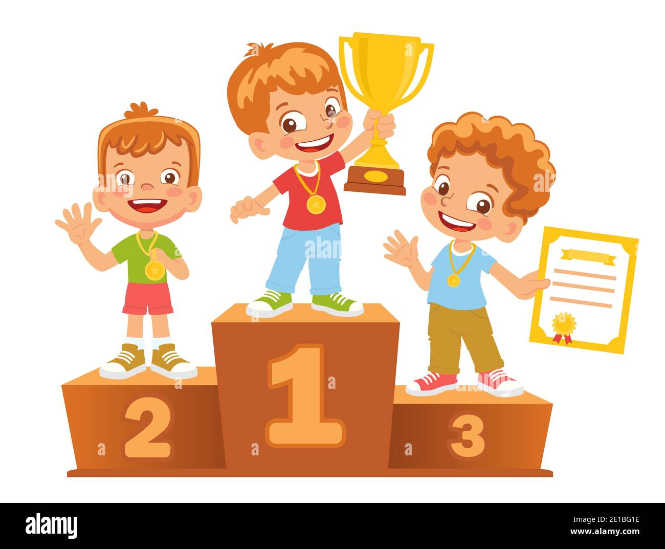 Boys winners on the podium. Winner pedestal Stock Photo - Alamy