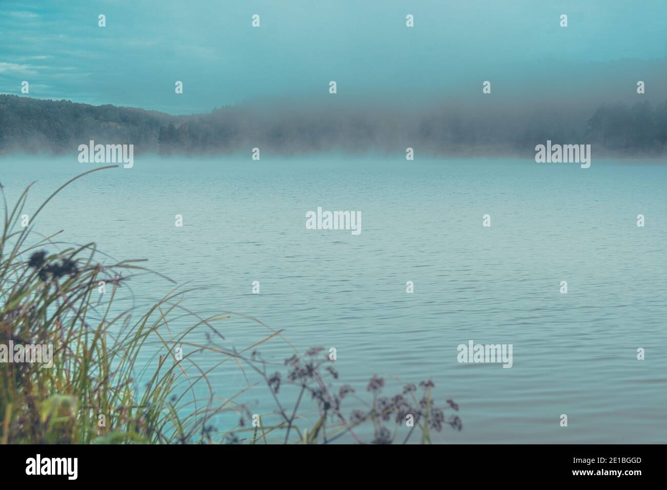 Fog over the surface of water on lake. Morning haze on river Stock ...