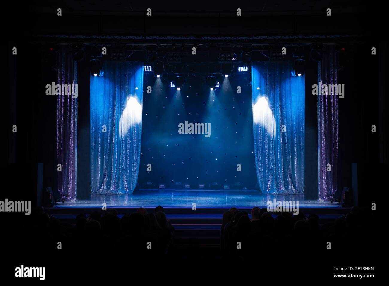 An empty stage of the scene concert hall, lit by spotlights and smoke Stock  Photo - Alamy