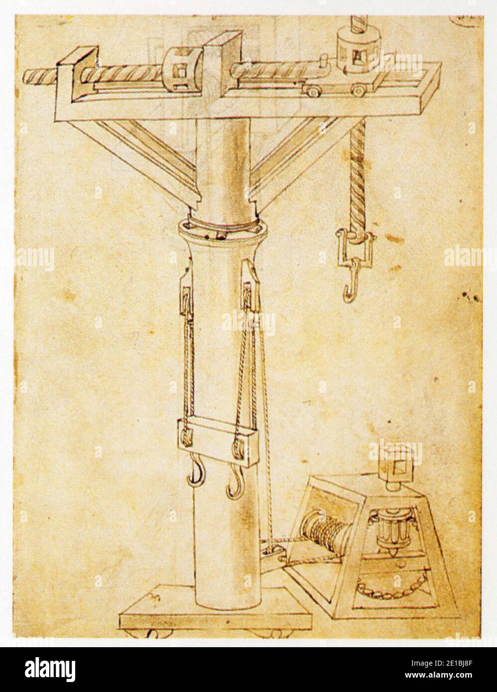 Francesco di Giorgio. 1439-1501.Treuil , avec grue mobile de reprise Stock Photo