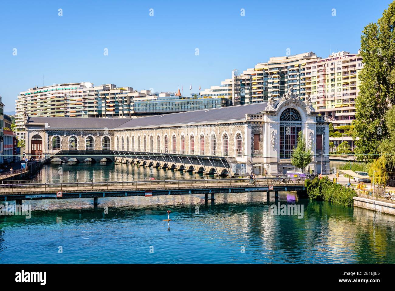 Southern facade of the Batiment des Forces motrices in Geneva. Stock Photo