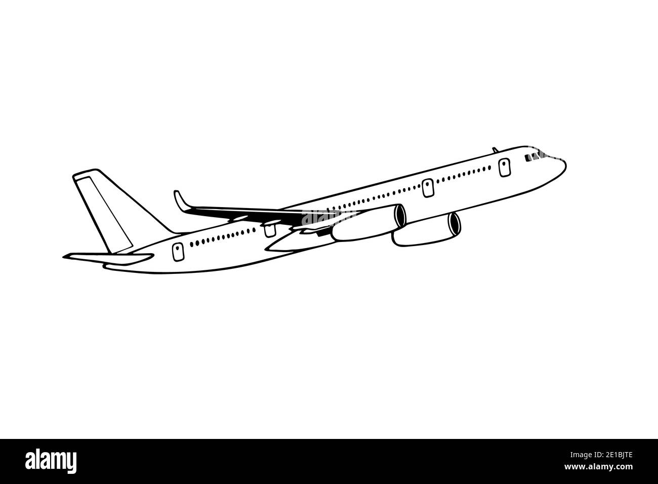 Jetliner hand drawn realistic doodle sketch tracing vector llustration. Airline Concept Travel Passenger plane. Jet commercial airplane. Stock Photo