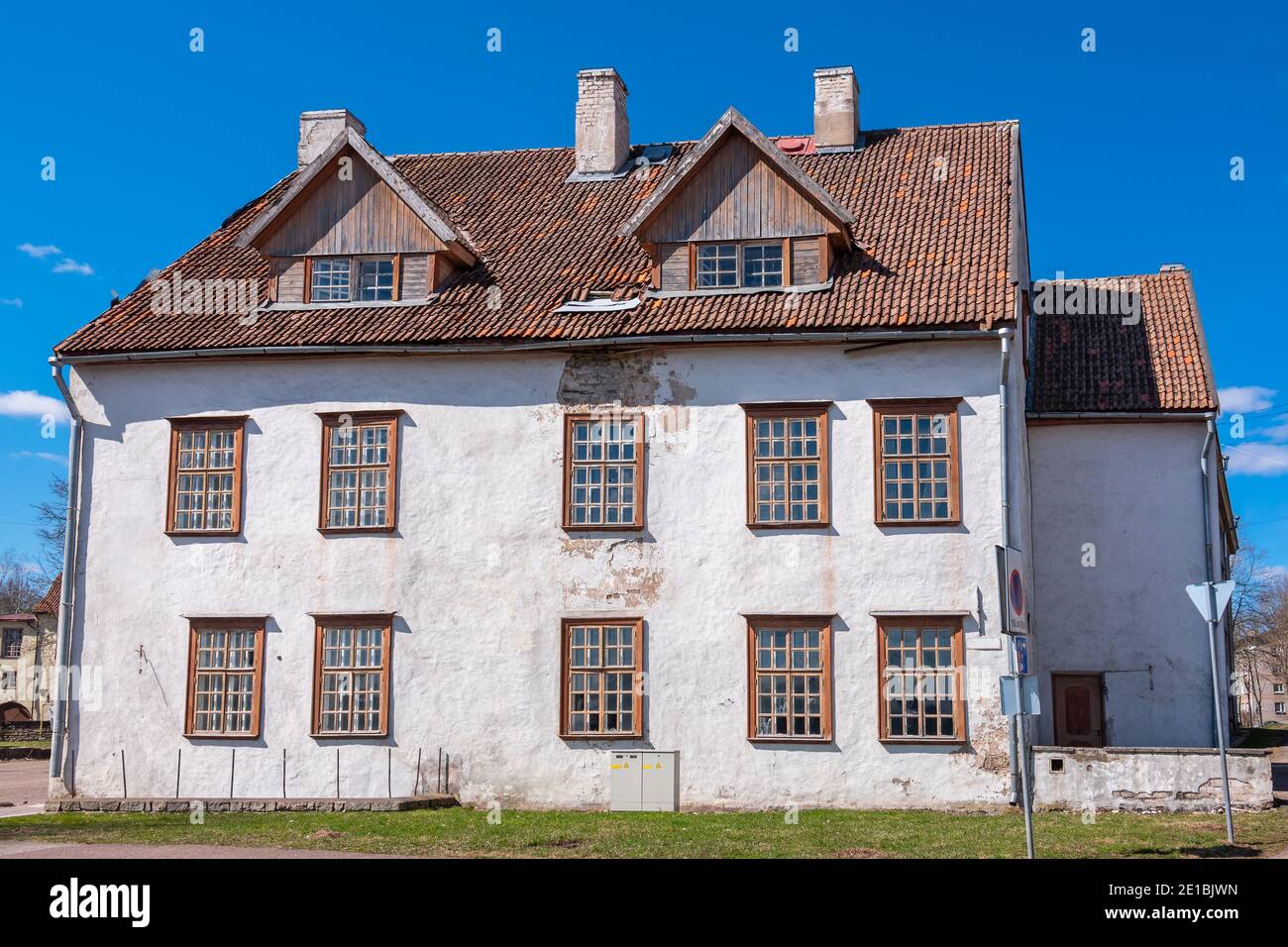 One of the few surviving houses after World War II in Narva town. Estonia, Europe Stock Photo