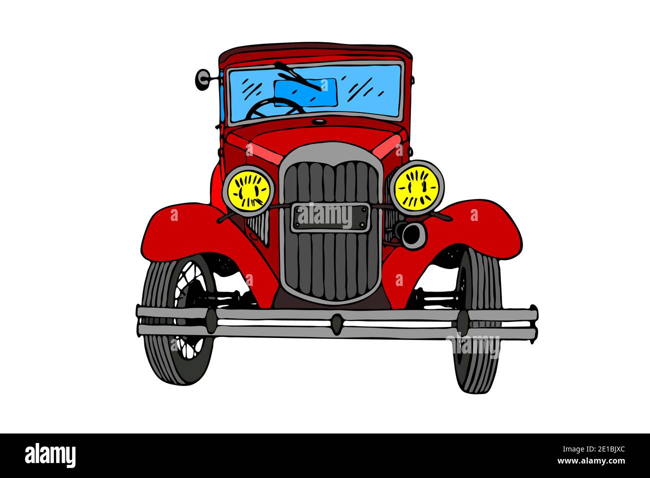Hand drawn vintage retro car, doodle sketch graphics vector tracing illustration colorful on white background Stock Photo