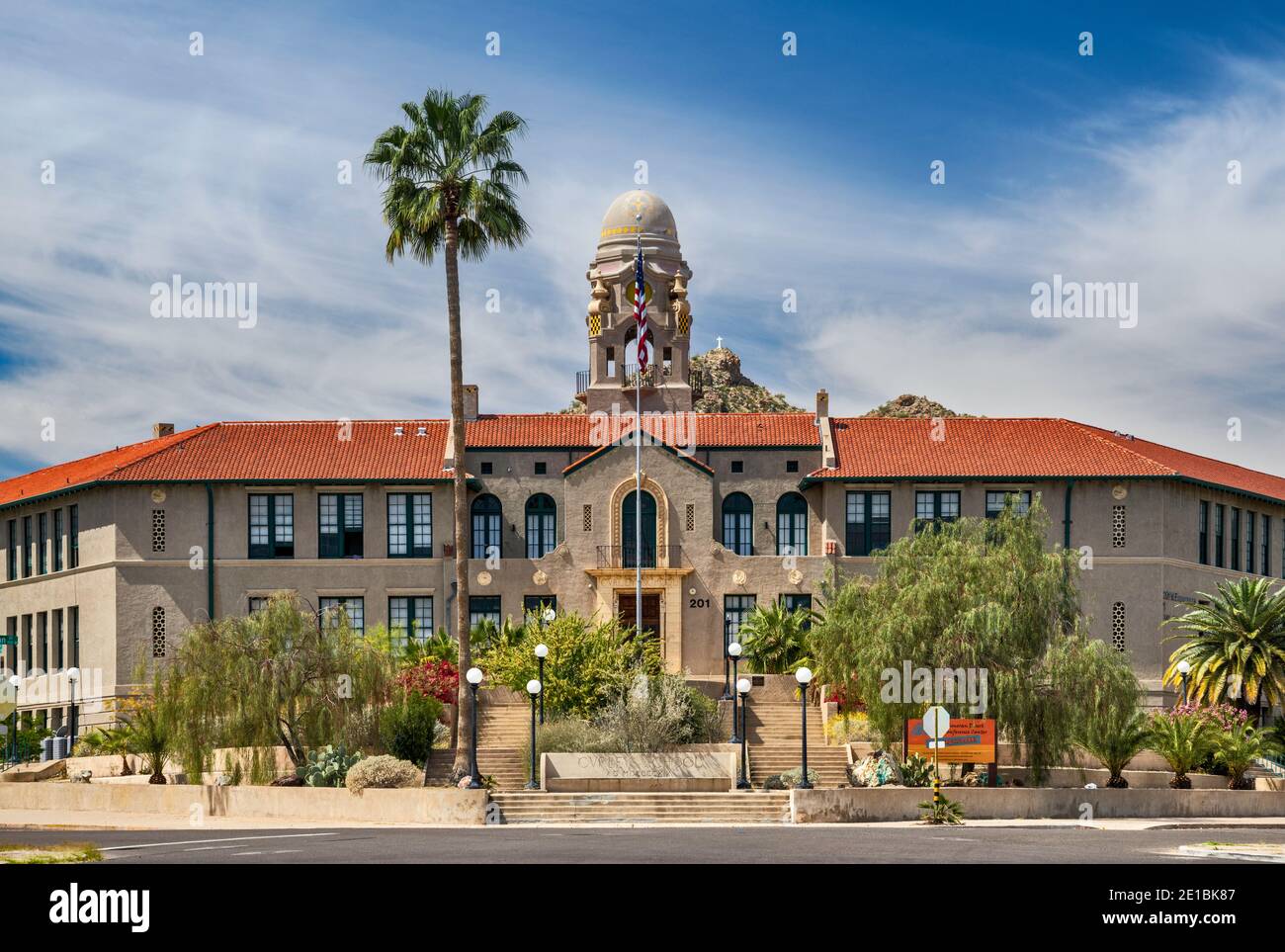 Curley School, 1919, now Sonoran Desert Conference Center, Spanish Colonial Revival style, Ajo, Arizona, USA Stock Photo