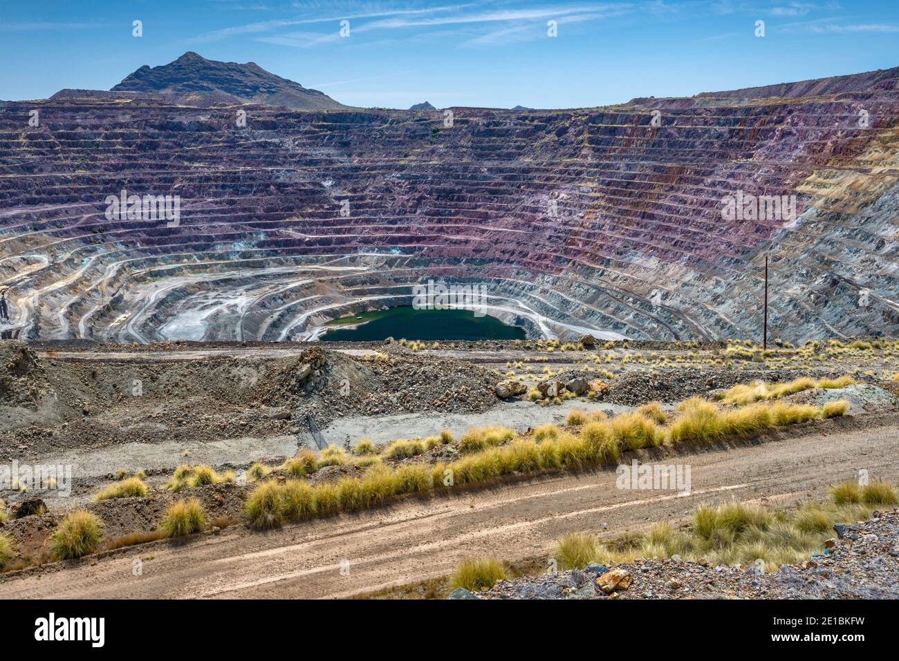 Phelps Dodge open pit copper mine, now closed, lake on bottom, in Ajo, Arizona, USA Stock Photo