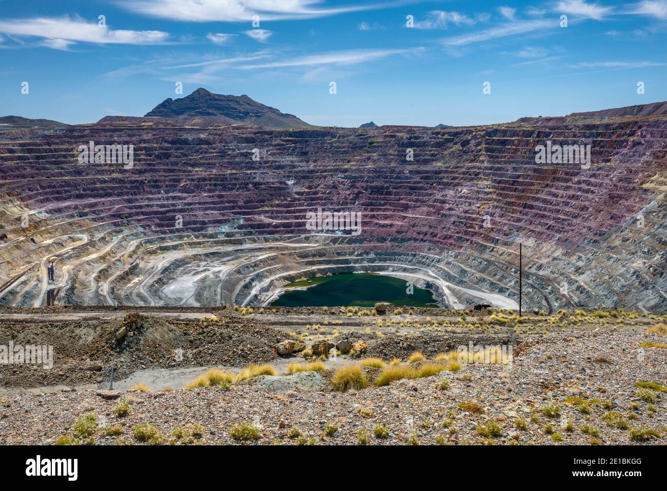 Phelps Dodge open pit copper mine, now closed, lake on bottom, in Ajo