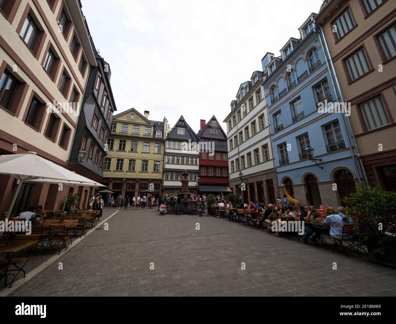 Panorama of Huehnermarkt Huhnermarkt chicken market square historic facade buildings old town centre of Frankfurt am Main Hesse Germany Europe Stock Photo