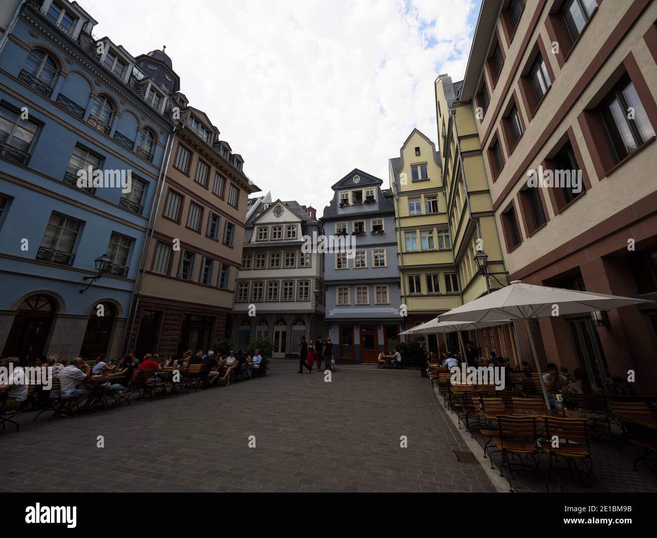 Panorama of Huehnermarkt Huhnermarkt chicken market square historic facade buildings old town centre of Frankfurt am Main Hesse Germany Europe Stock Photo