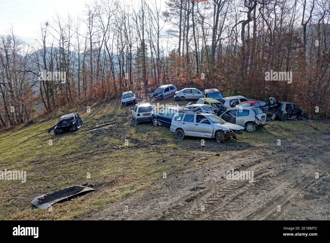 Illegal Car dumping  ground. Stock Photo