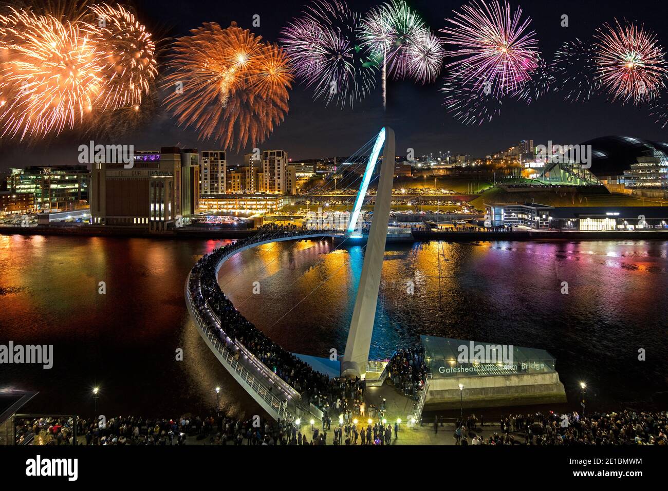 Firework display during New Year Eve on Newcastle & Gateshead quayside
