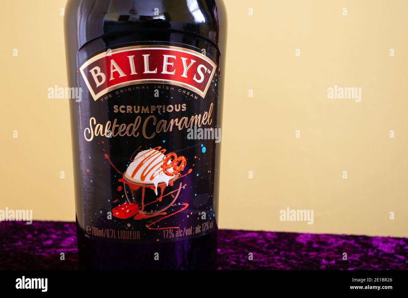 Bottle of Baileys Salted Caramel Irish Cream Liqueur Stock Photo