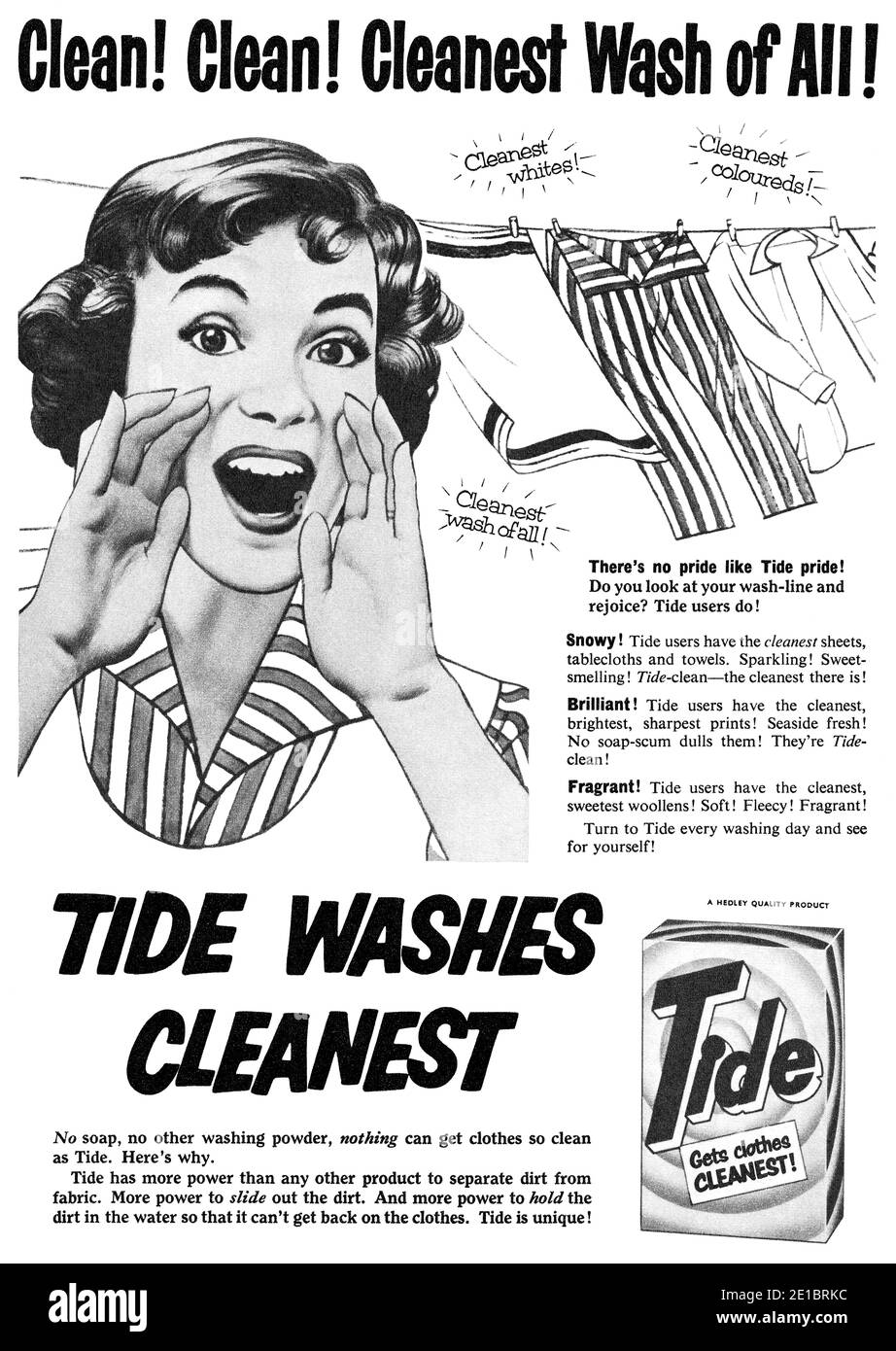 1955 British advertisement for Tide washing powder. Stock Photo