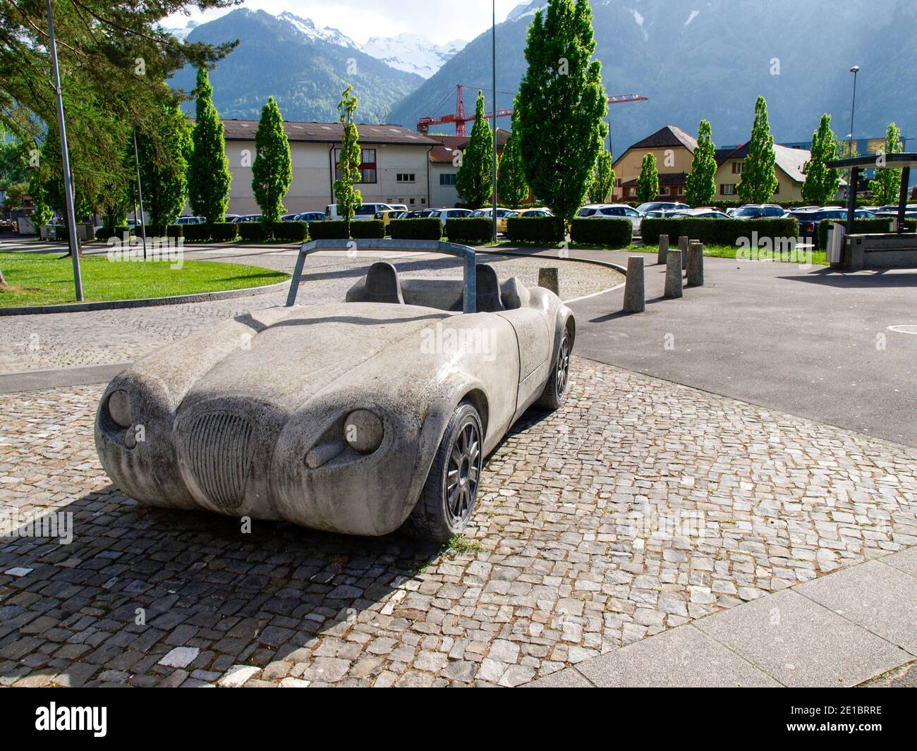Fluelen, Switzerland - April 28, 2018: ornamental car in agglomerated concrete Stock Photo