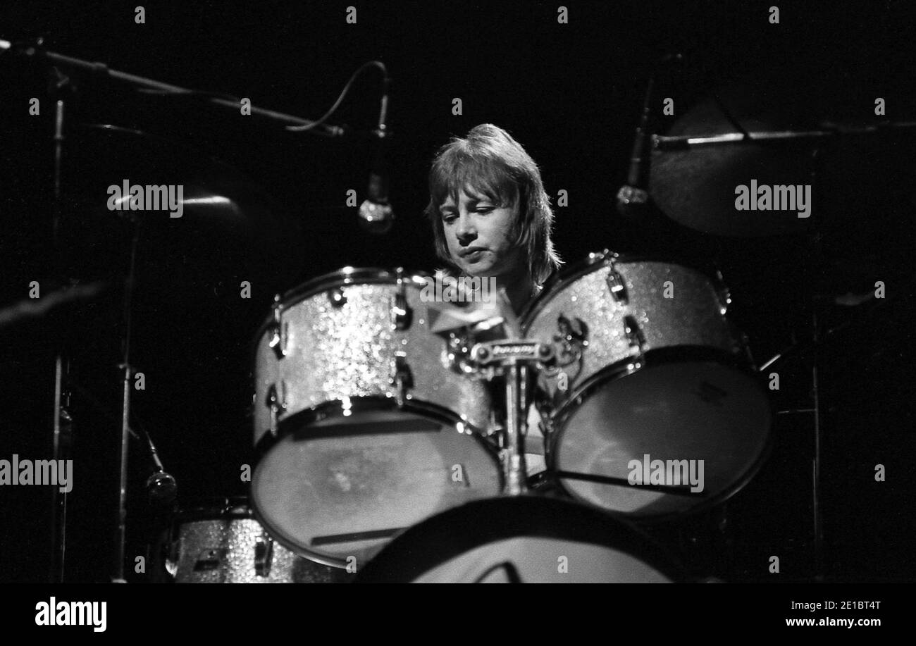 Mel Pritchard drummer of Progressive Rock Band Barclay James Harvest in  1976 Stock Photo - Alamy