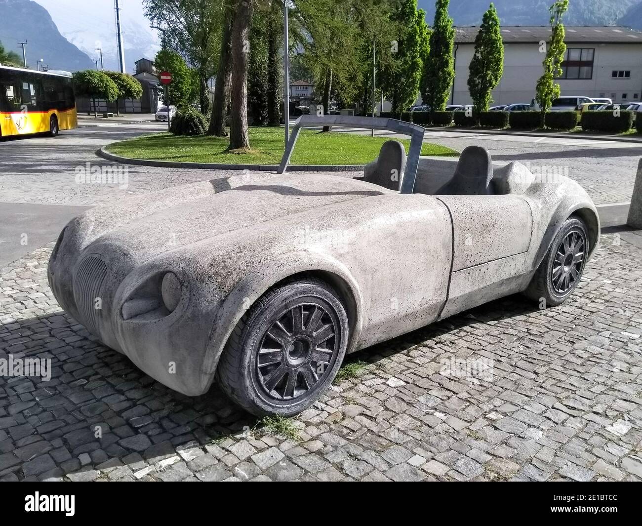 Fluelen, Switzerland - April 28, 2018: ornamental car in agglomerated concrete Stock Photo