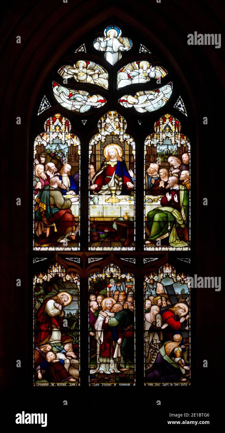 Stained glass window, St. Giles' Cathedral, Edinburgh, Scotland. Stock Photo