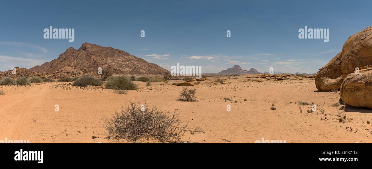 View from the little Spitzkoppe to the Spitzkoppe, Namibia Stock Photo