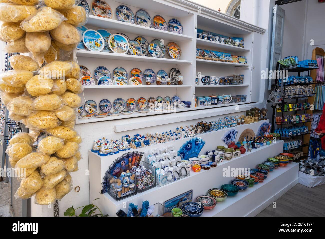 Santorini, Greece - September 17, 2020: Souvenir shop in Oia village. Santorini Island. Greece Stock Photo