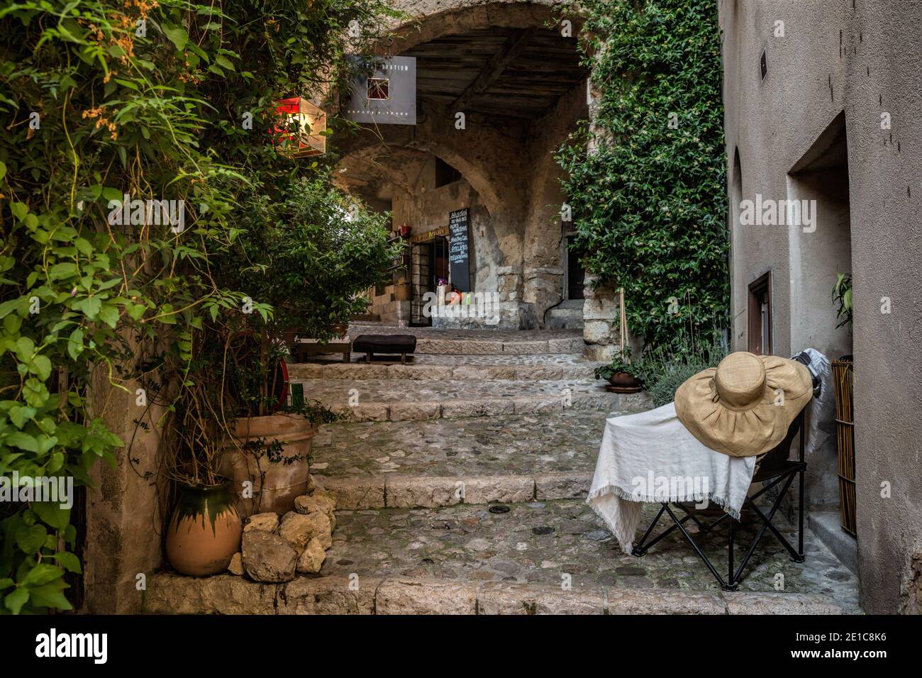Sainte Agnes France July 10th 2015 Cobbled laneways and shops in