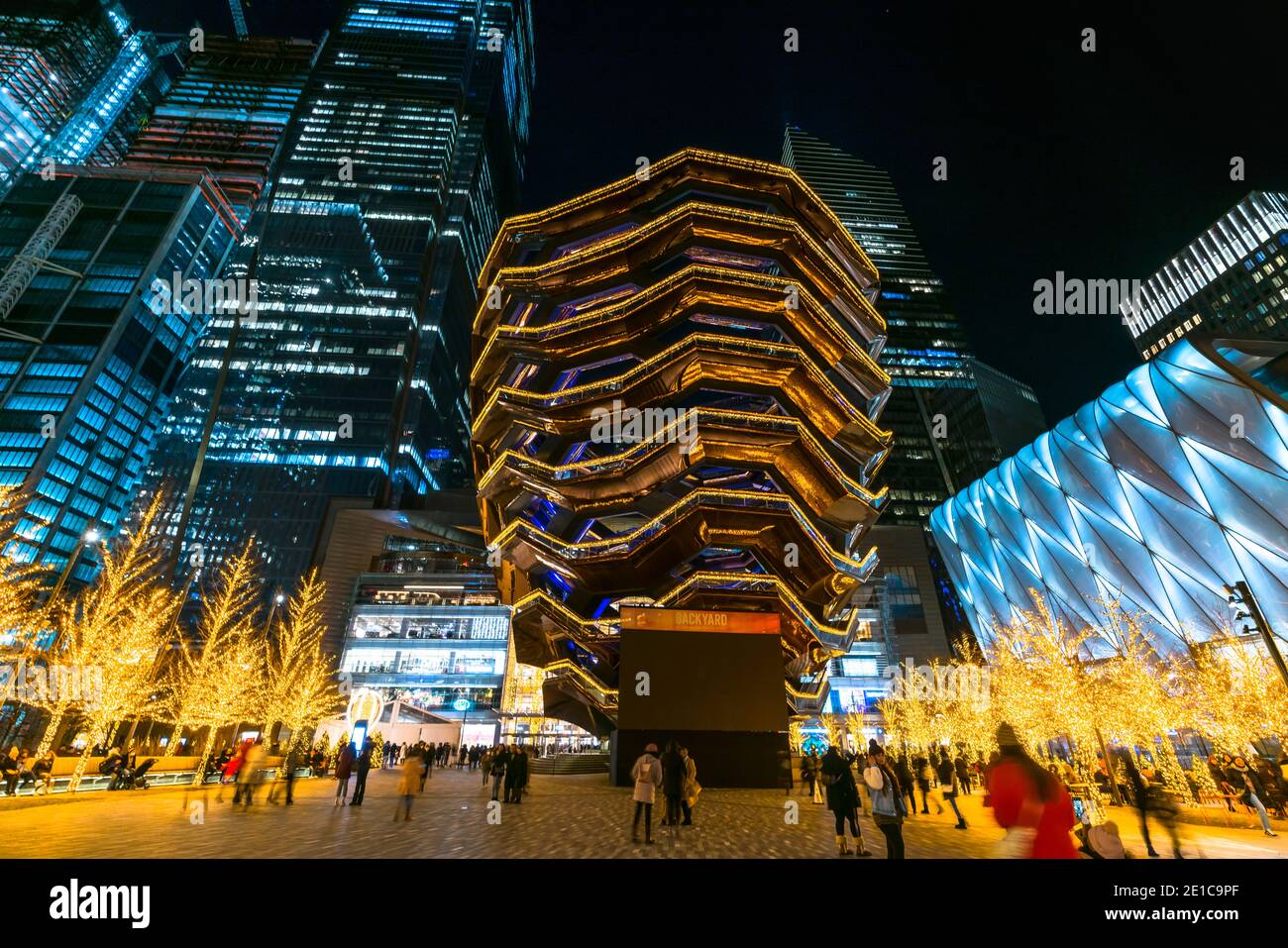 The Vessel decorated by Christmas lights at Hudson Yards during Winter holiday Stock Photo