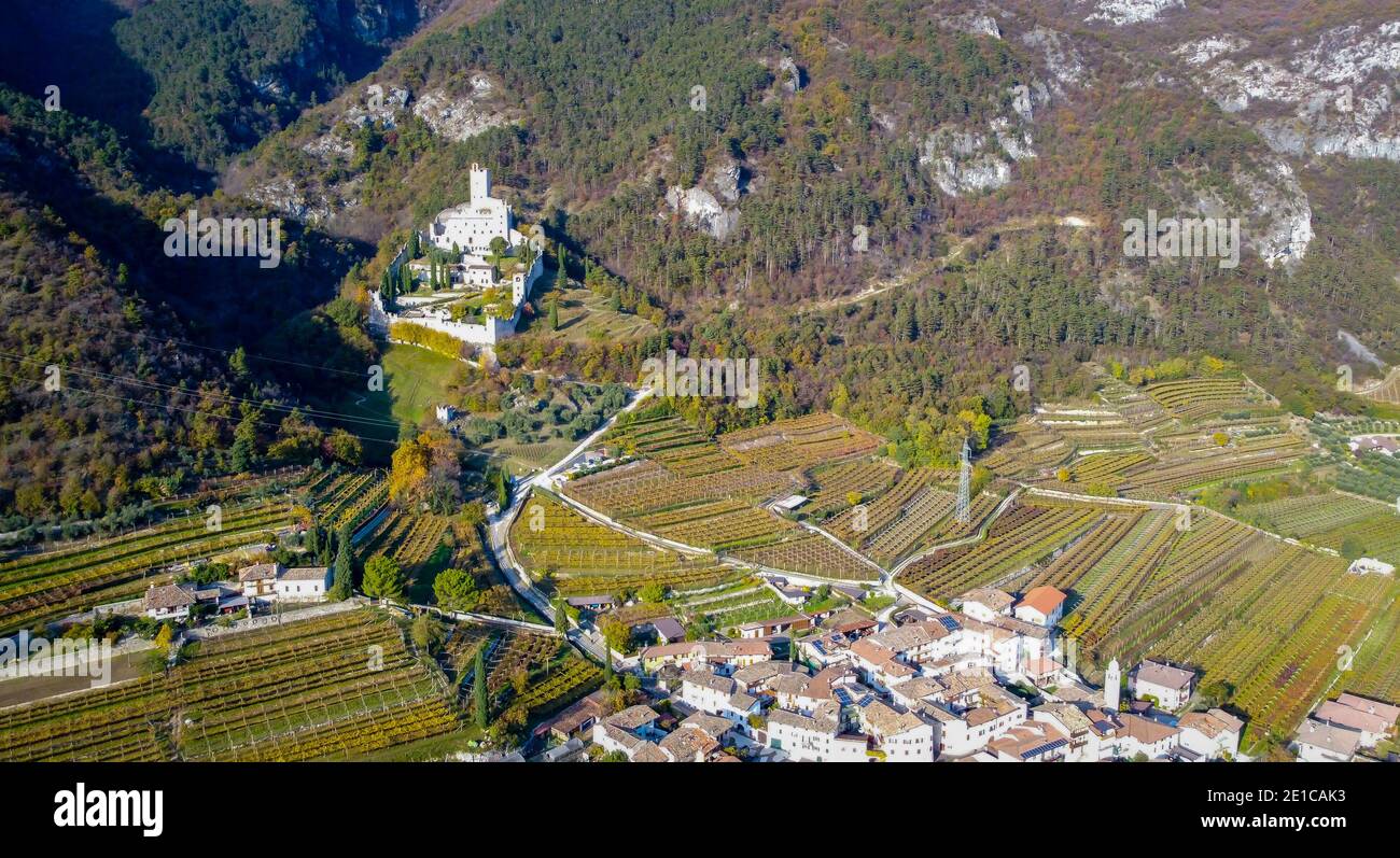 Castle of Avio in Trento province, Vallagarina, Trentino Alto Adige, northern italy,europe. Sabbionara medieval castle. Stock Photo