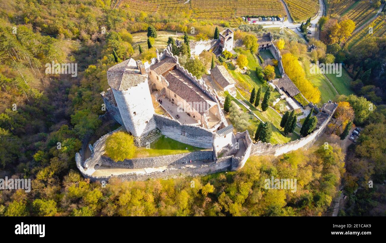 Castle of Avio in Trento province, Vallagarina, Trentino Alto Adige, northern italy,europe. Sabbionara medieval castle. Stock Photo