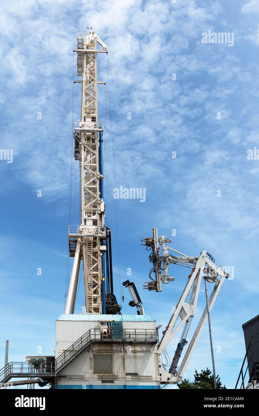 drilling rig for the extraction of lithium in cornwall england, uk. Stock Photo