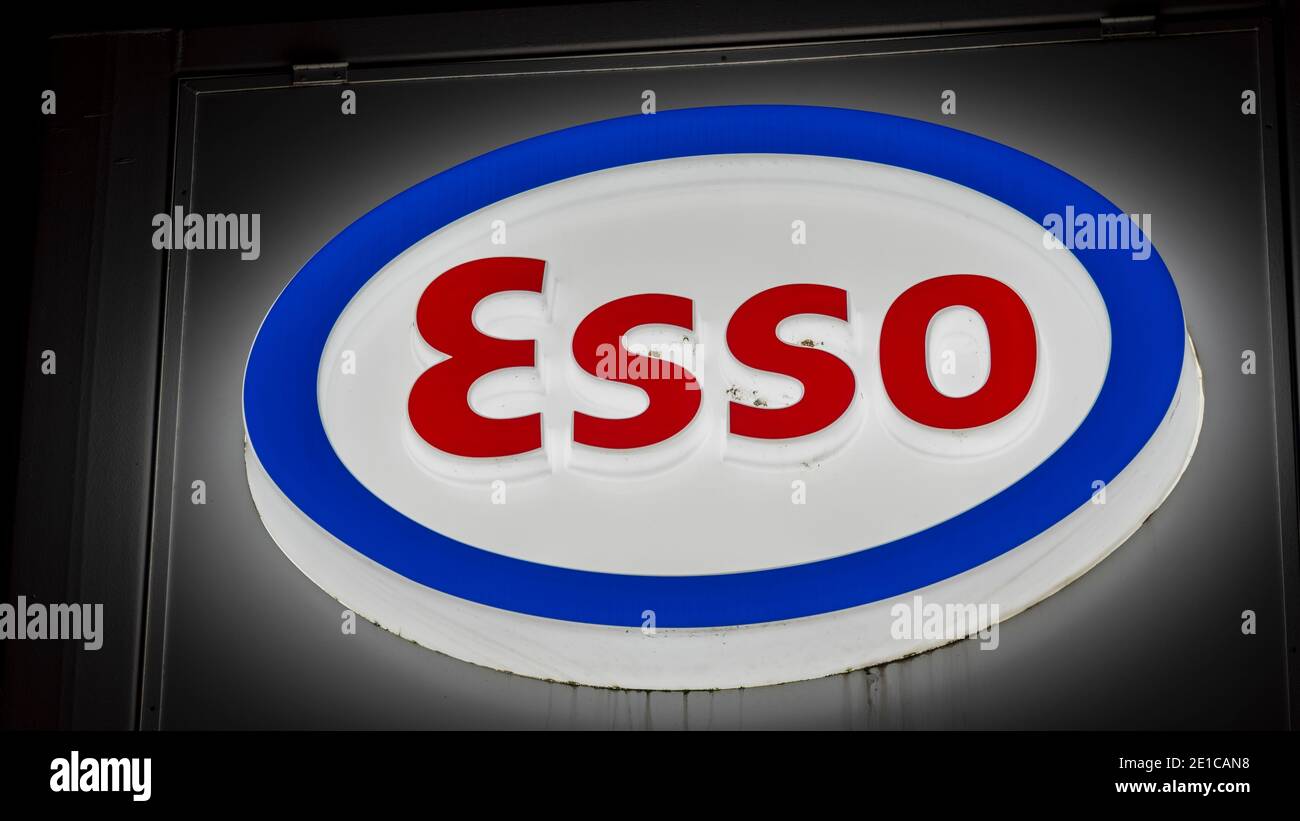 Magdeburg, Germany. 06th Dec, 2020. Illuminated logo of Esso. Credit: Stephan Schulz/dpa-Zentralbild/ZB/dpa/Alamy Live News Stock Photo