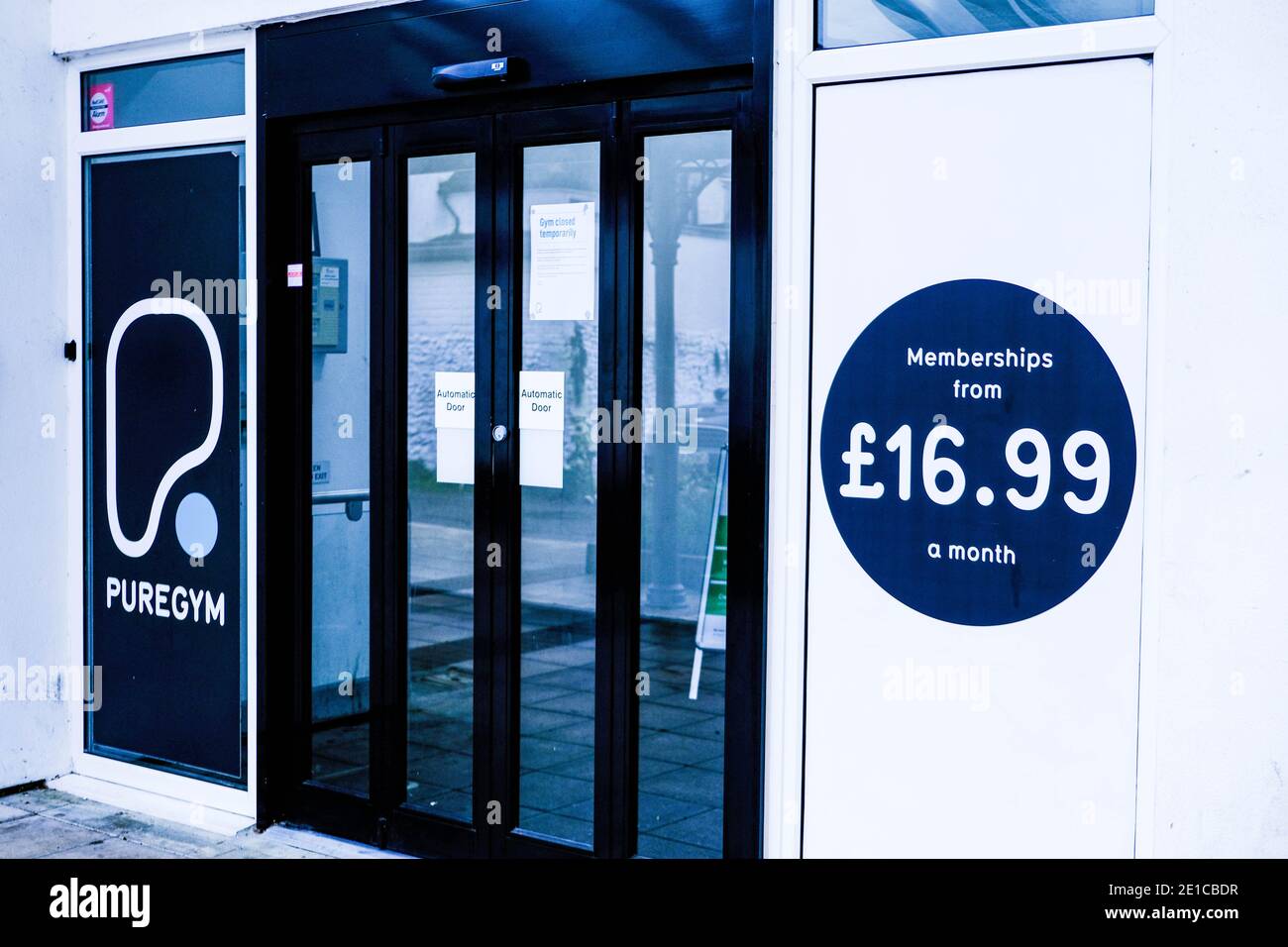 Epsom Surrey, London UK January 06 2021, High Street Puregym Fitness Centre Closed During Covid-19 Lockdown Stock Photo