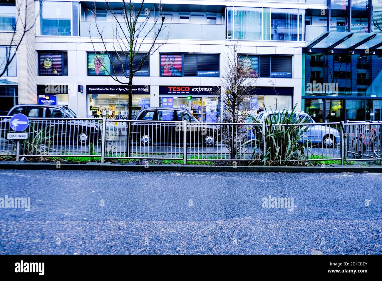 Epsom Surrey, London UK January 06 2021, Tesco Express Convenience Food Supermarket Remaining Open As An Essential Business During Lockdown Stock Photo