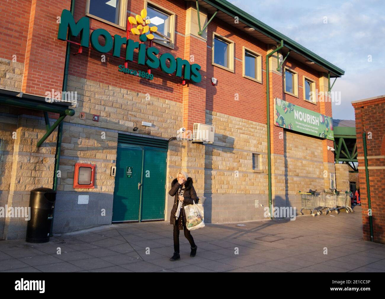 The Morrisons store in Wakefield, Yorkshire which will host drive-through vaccinations from Monday as the government continues to ramp up the vaccination programme against Covid-19. Stock Photo