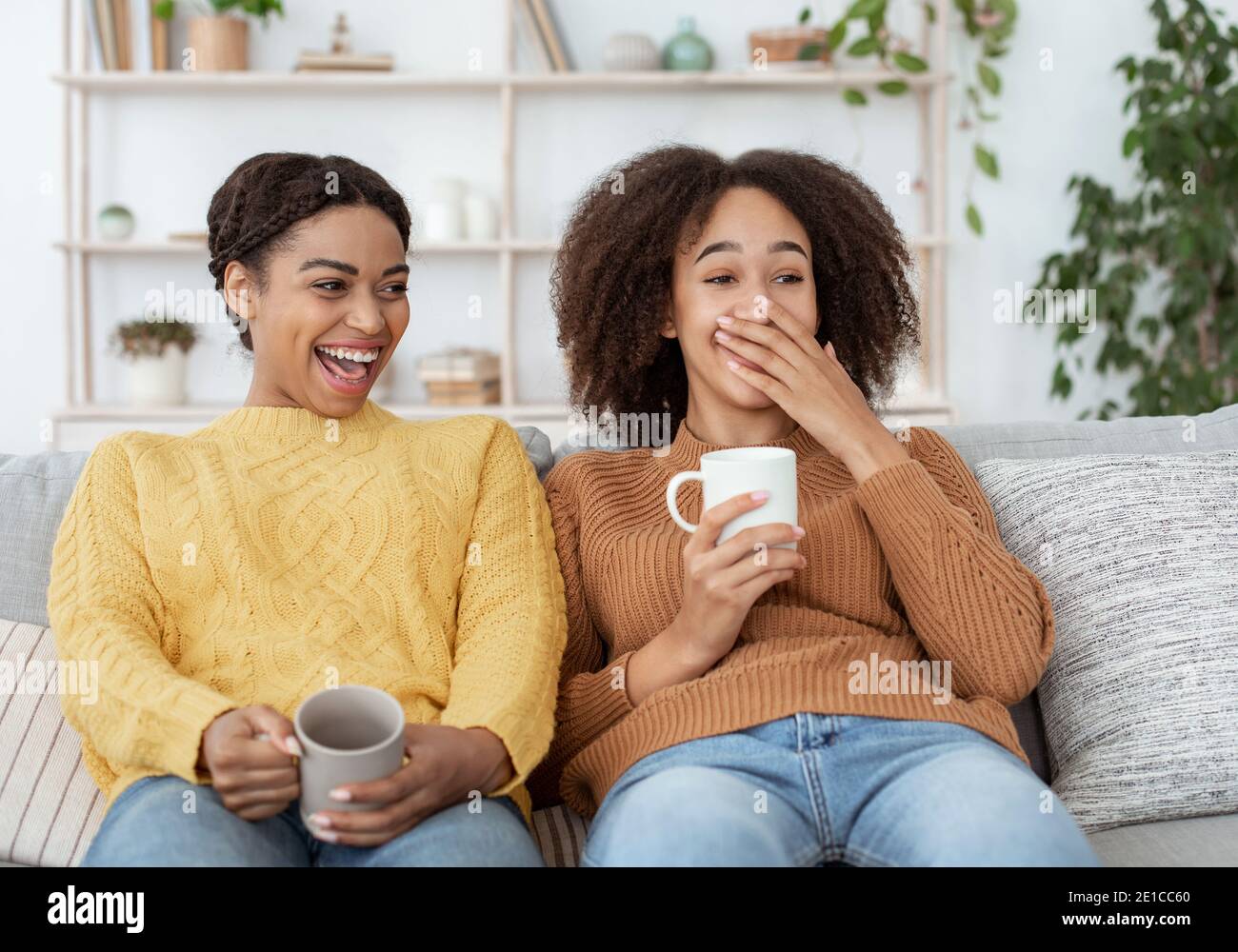 Fun together, hot drink, good mood and great company Stock Photo