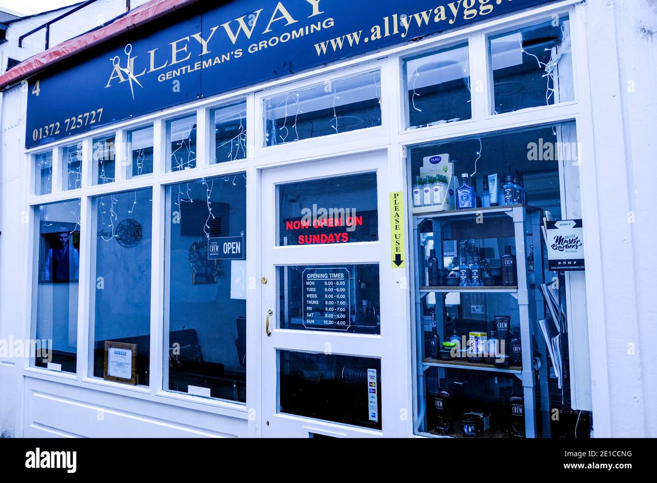 Epsom Surrey, London UK January 06 2021, Mens Barbers Or Hairdressers Remain Closed for Health Reasons during Covid-19 Lockdown Stock Photo