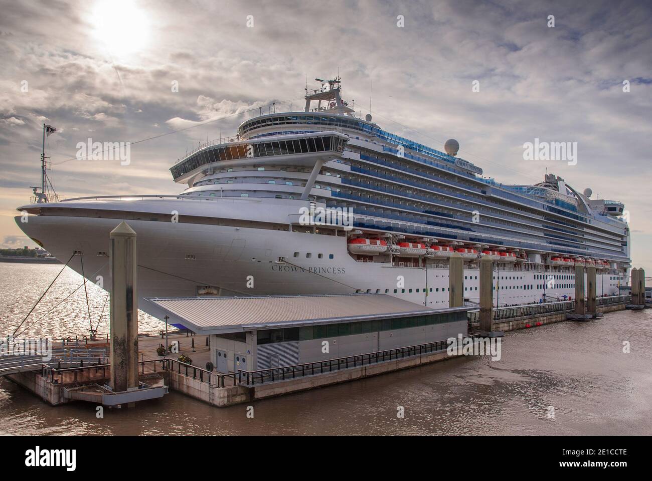 The cruise ship Crown Princess. In happier times at Liverpool Cruise terminal landing stage. Stock Photo