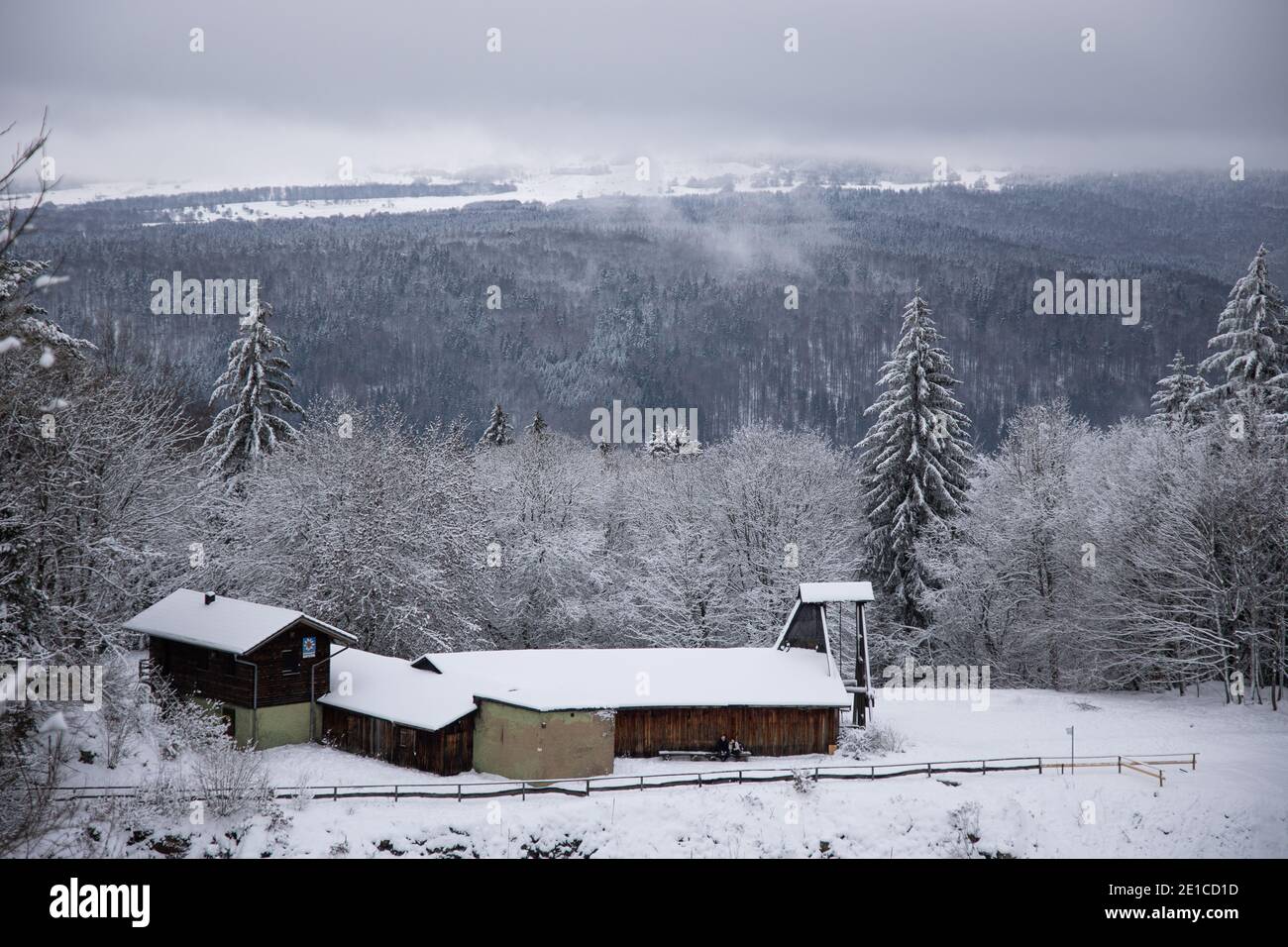 Basalt mining hut, Riedenberg, Bavaria Stock Photo