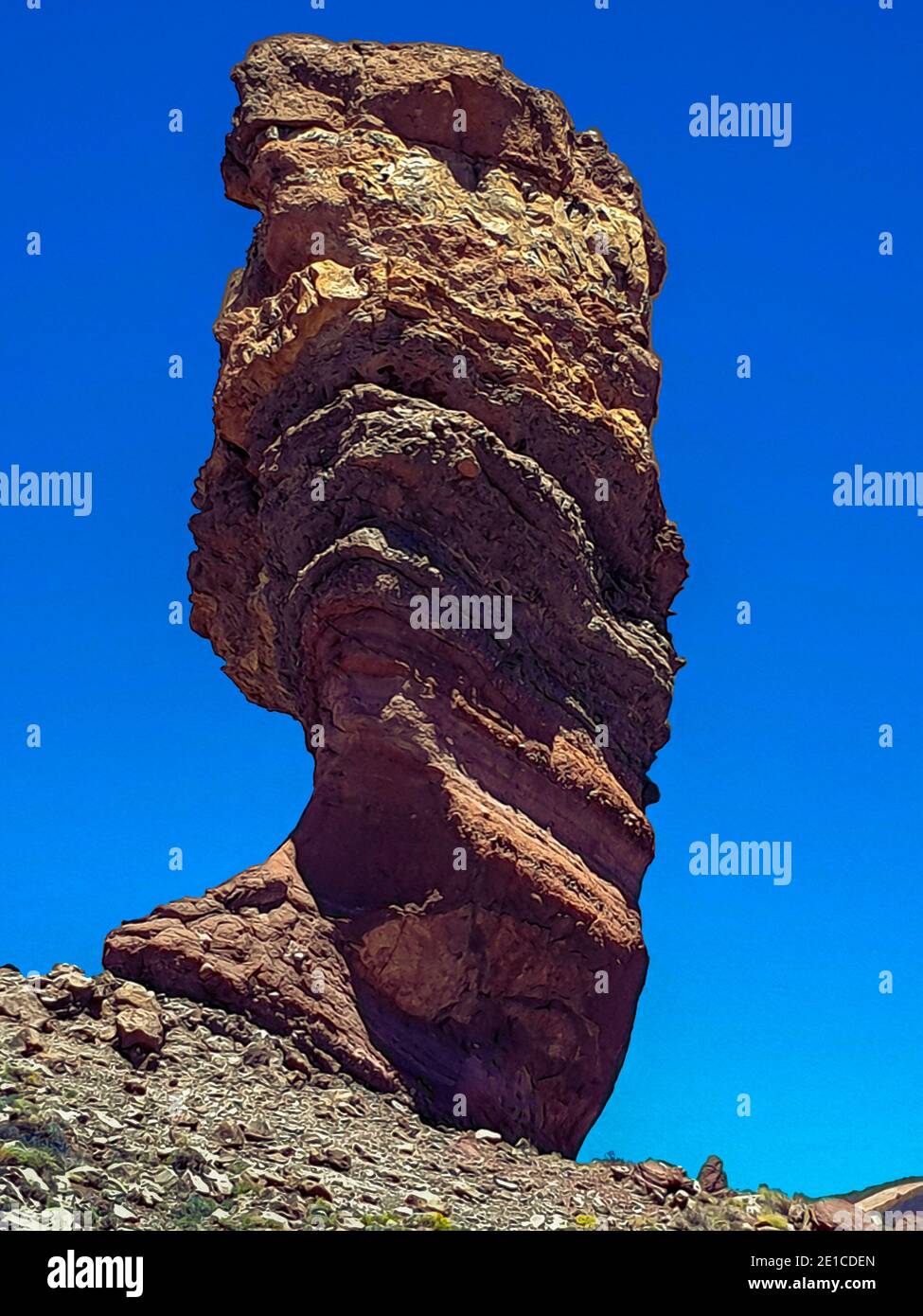 big rock named Finger of God in front of the Teide volcano on Tenerife Stock Photo