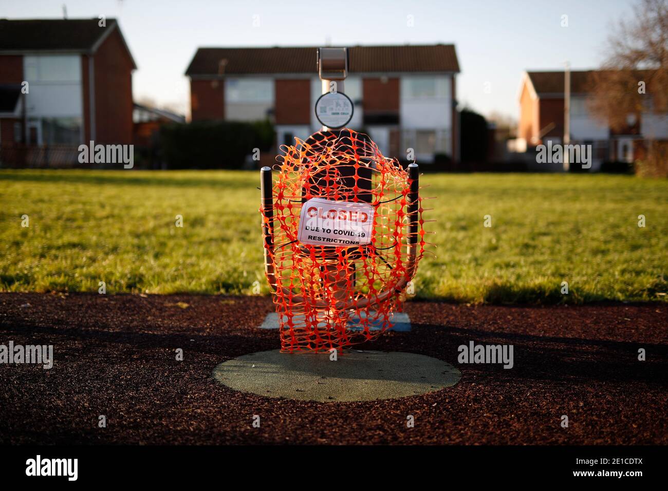 Loughborough, Leicestershire, UK. 6th January 2021. Outdoor exercise equipment is closed off during the third national Covid-19 lockdown. Credit Darren Staples/Alamy Live News. Stock Photo