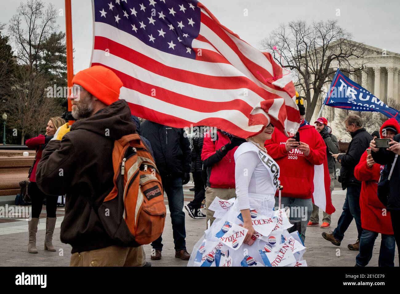 A small crowd of President Trump supporters gather on the west side of the U.S. Capitol in the hours before the Electoral votes are to be counted during a joint session of the United States Congress to certify the results of the 2020 presidential election in the US House of Representatives Chamber in the US Capitol in Washington, DC on Wednesday, January 6, 2021. Congressional Republicans have announced they are going to challenge the Electoral votes from up to six swing states.Credit: Rod Lamkey/CNP /MediaPunch Stock Photo