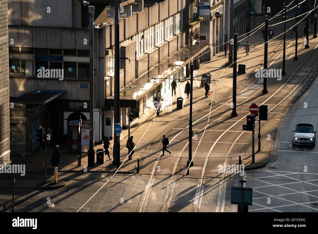 Manchester, UK. 6th January, 2021. Scenes in central Manchester as the