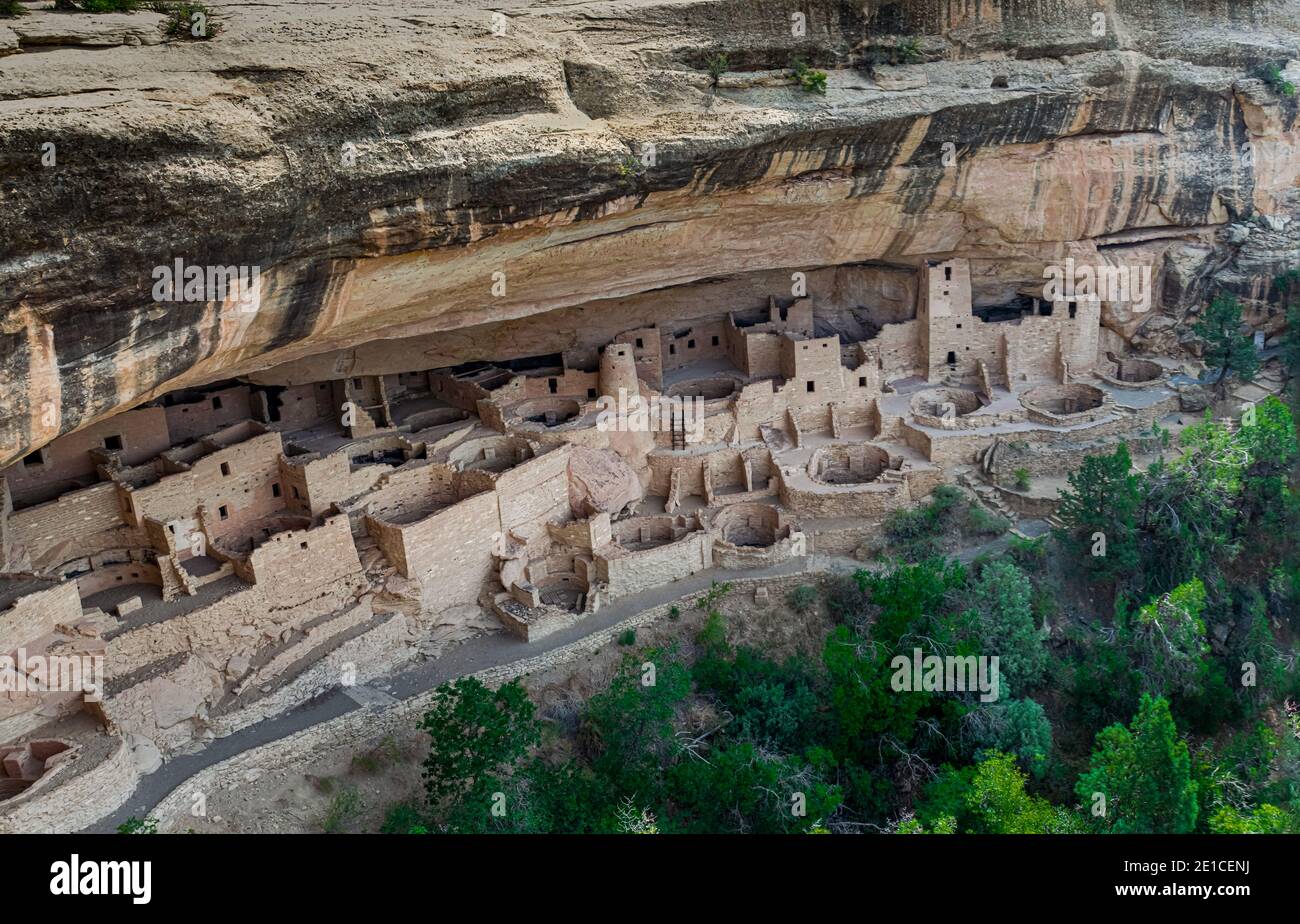 Spruce Tree House viewed from above at Mesa Verde National Park, Colorado Stock Photo