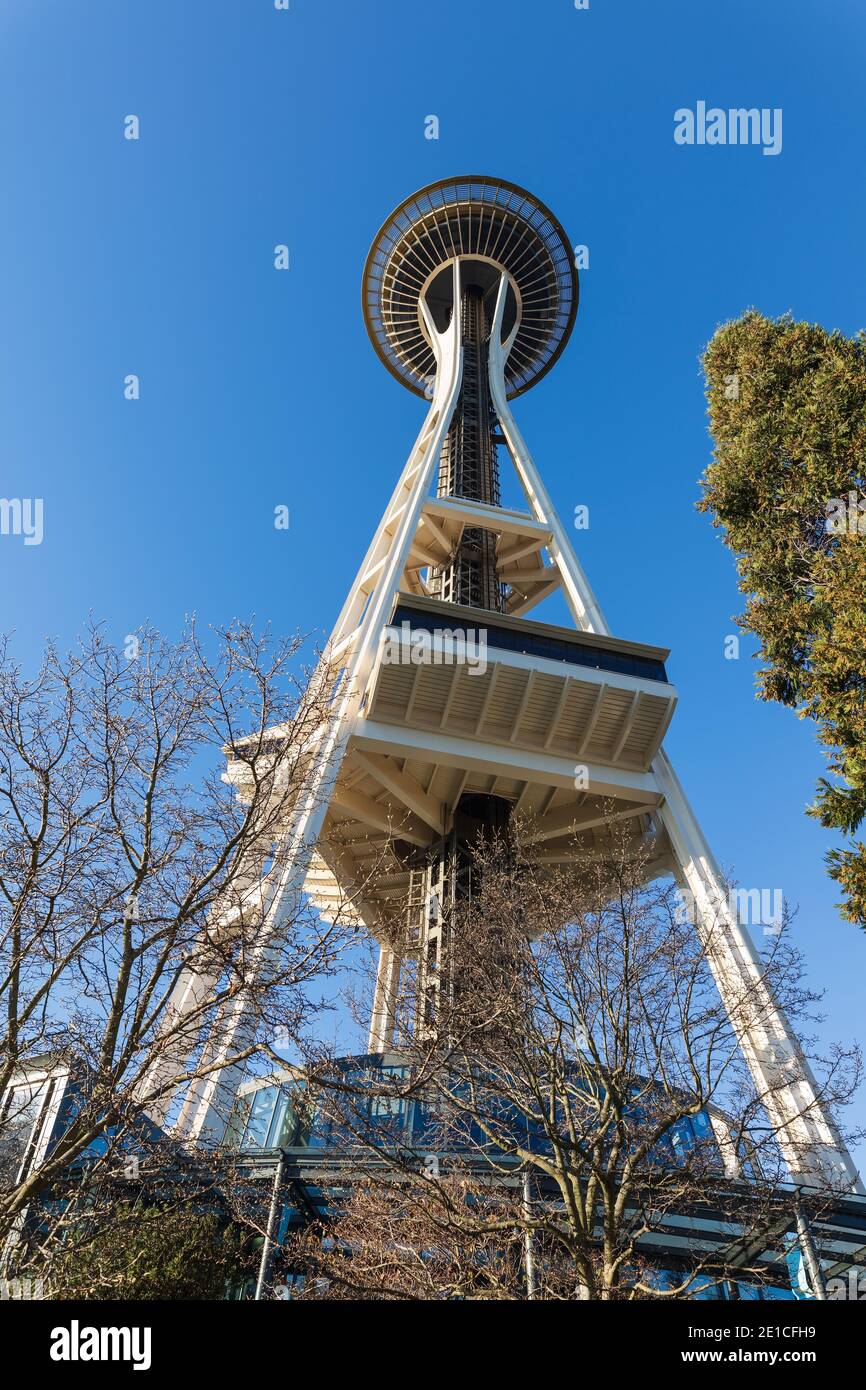 The Seattle Space Needle Tower in Seattle, Washington Stock Photo